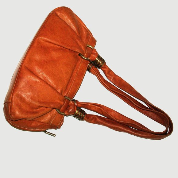 AVORIO - VERA PELLE - Orange Leather Shoulder Satchel - Made in Italy - Picture 6 of 13